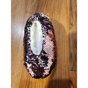 Kohl's Girls Glitter Sequin Slippers Sz 4-5 Purple Slip On Resistant Grib Fuzzy